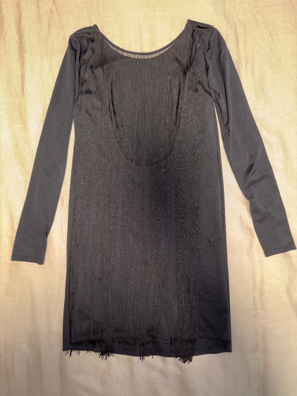 Marciano Silk Open Back Fringe Dress - Black size S